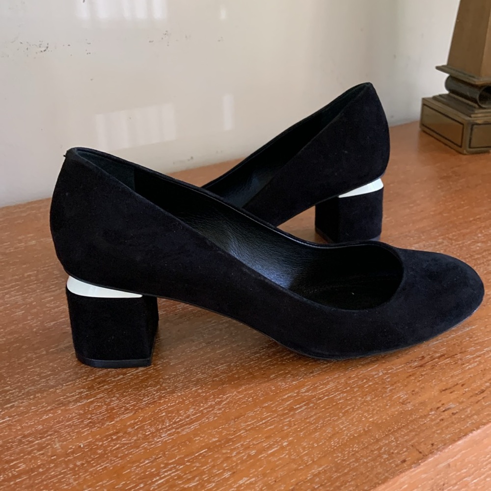 Tory Burch Black Suede Heels with Ivory Hardware 9